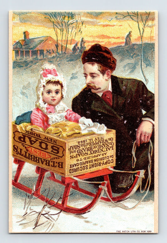 Babbitt's Best Soap Box Sled Girl Winter 1890s Trade Card - 4.75 x 3.25