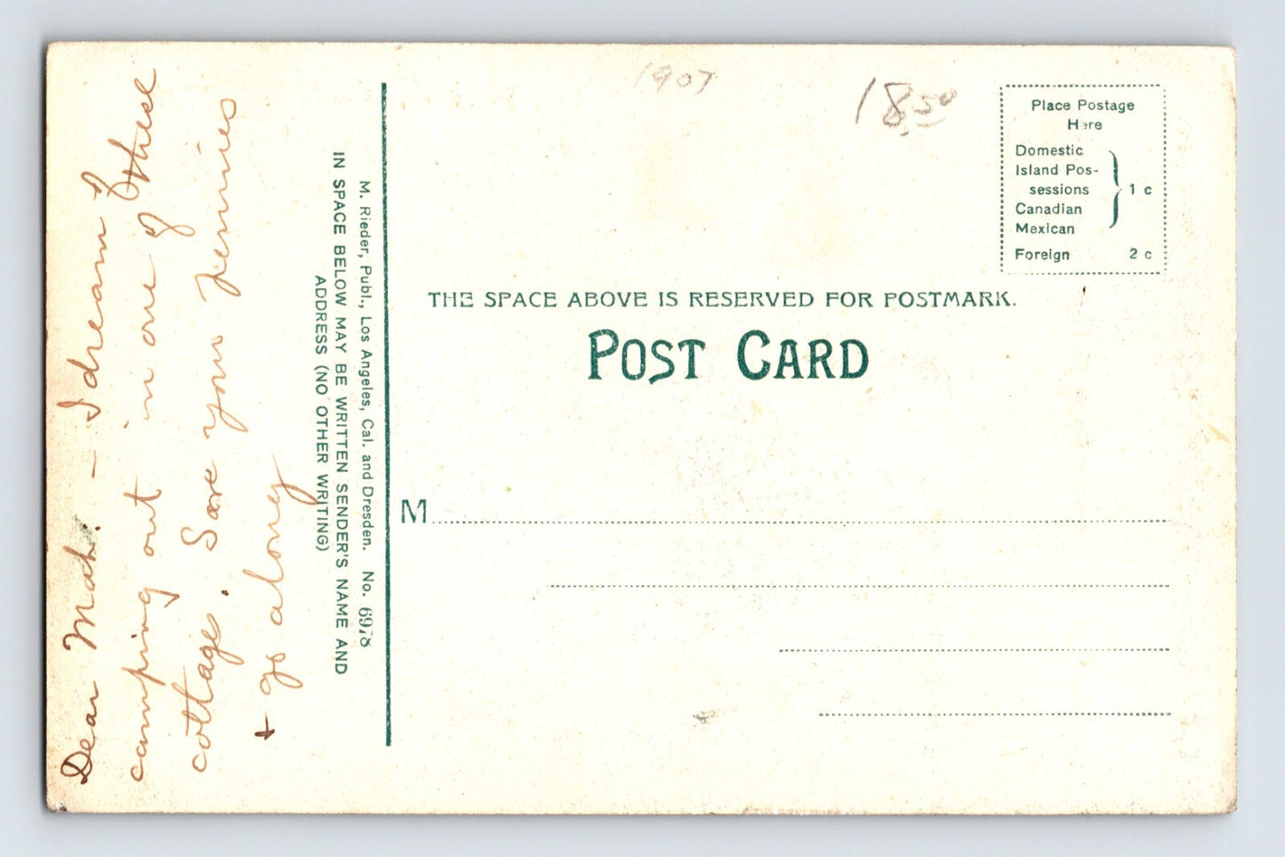 Mount Wilson California Bungalow Hotel 1910s Postcard Unposted Divided Back