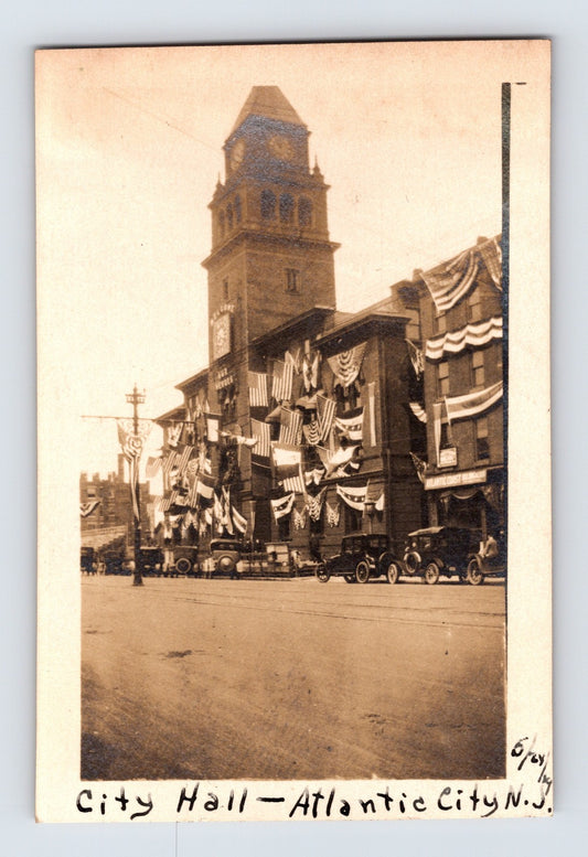 Atlantic City New Jersey City Hall Flags Banners 1919 Photo - 2.75 x 4.25