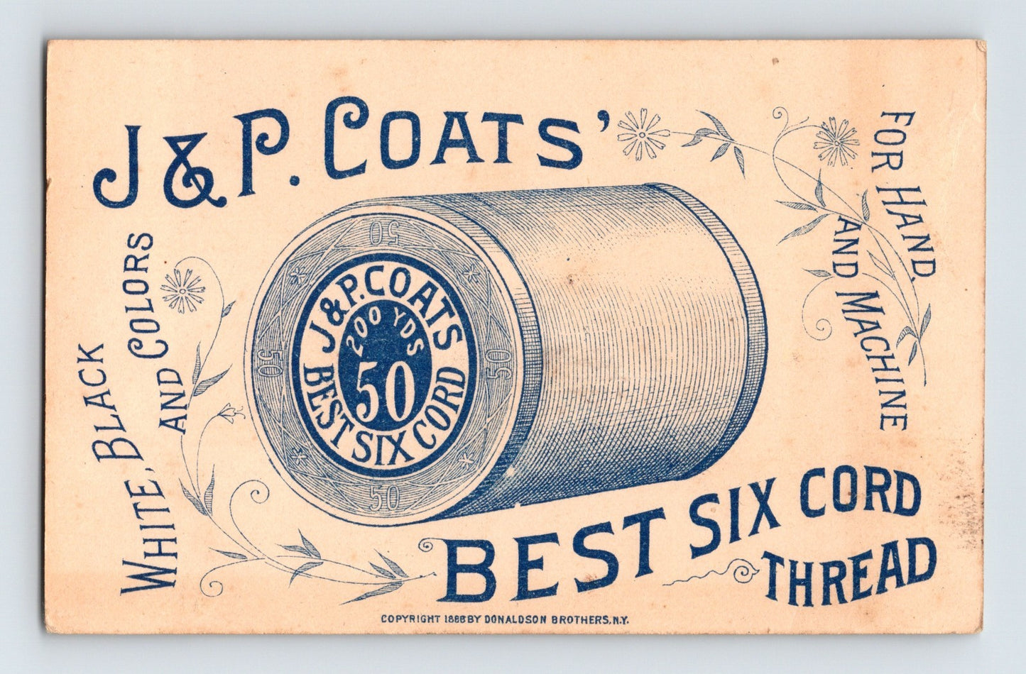 J P Coats Baby Telephone Spool Thread Victorian 1890s Trade Card 4.5 x 2.75