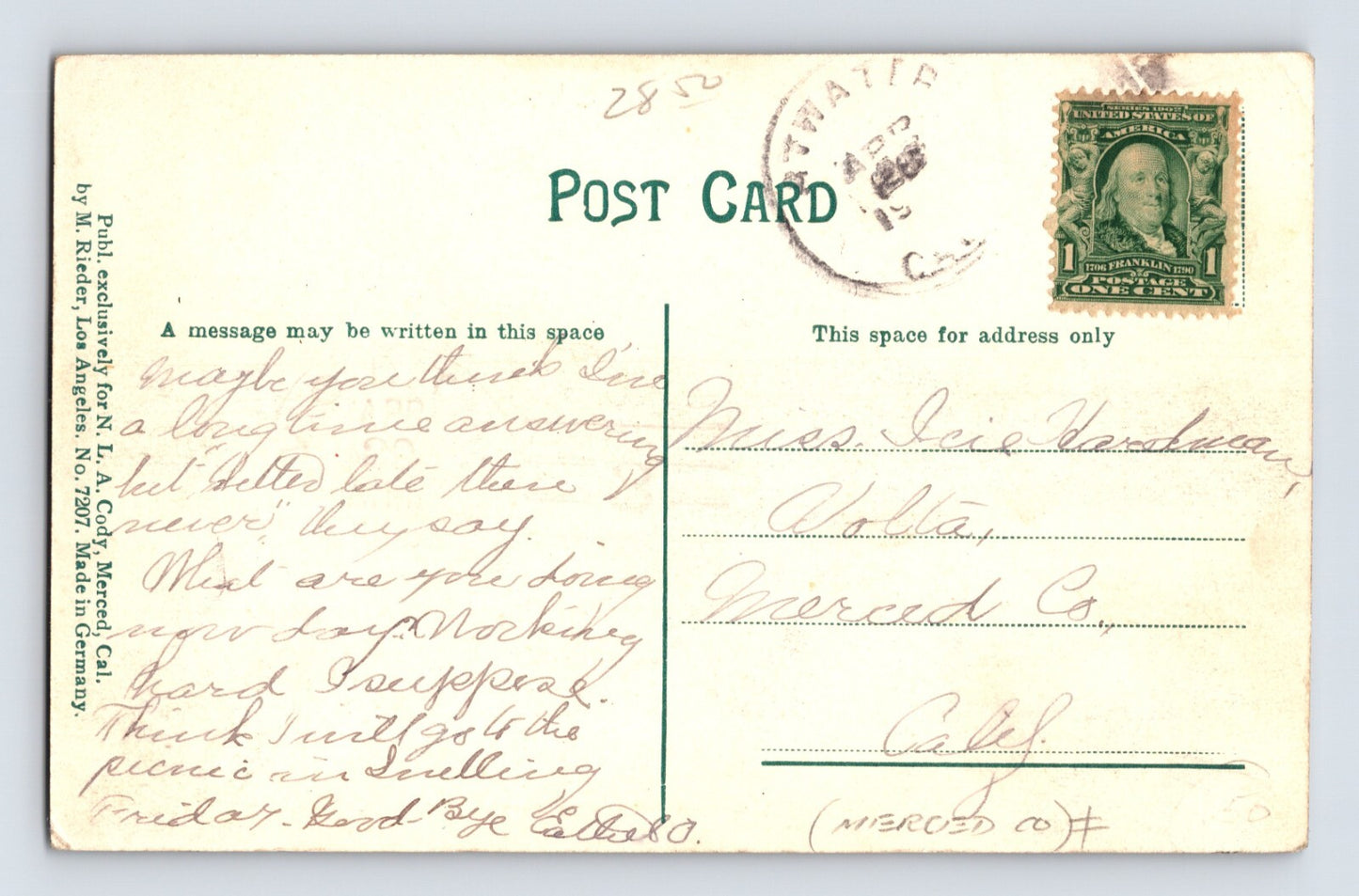 Merced California Merced Falls River Dam 1910s Postcard Posted Divided Back