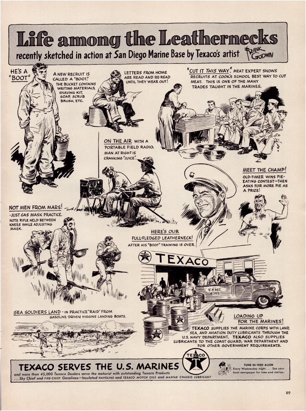 Texaco 1941 Marines Leathernecks Military Training Print Ad 10.5 x 13.5