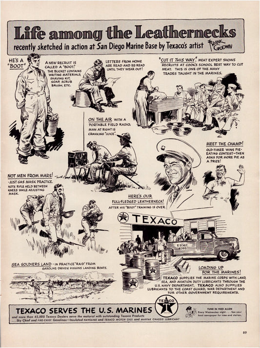 Texaco 1941 Marines Leathernecks Military Training Print Ad 10.5 x 13.5