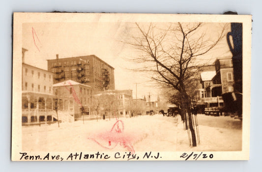 Atlantic City New Jersey Pennsylvania Avenue Snowstorm 1920 Photo - 2.75 x 4.25
