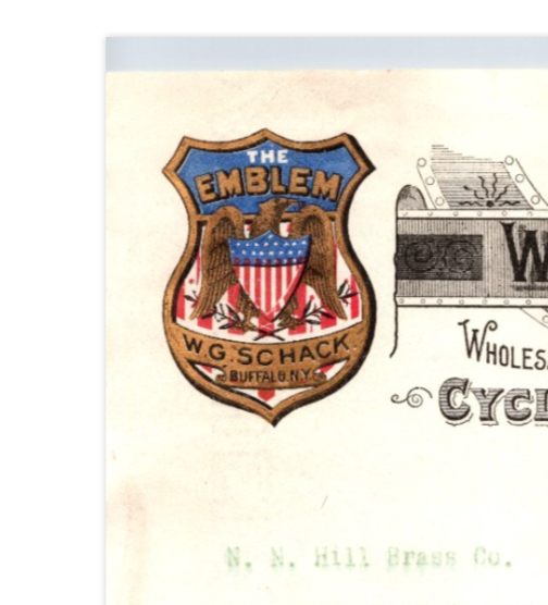 W G Schack Emblem Cycles Buffalo New York 1896 Bicycle Letterhead 8.5 x 11