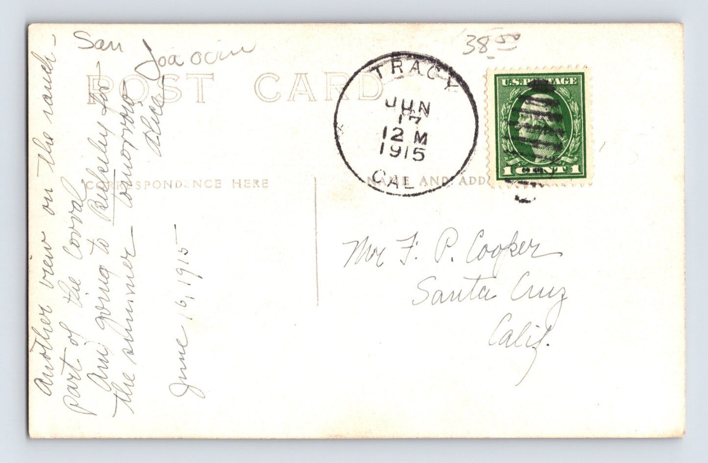 Tracy California Whitehall Estates Cattle Horses Oak 1915 RPPC Postcard Posted