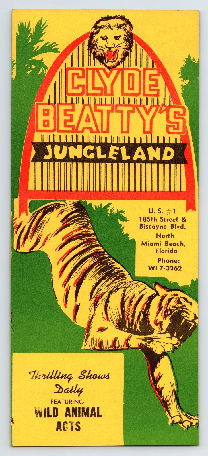 Clyde Beatty Jungleland 1950s Circus Brochure Miami Florida 9 x 4