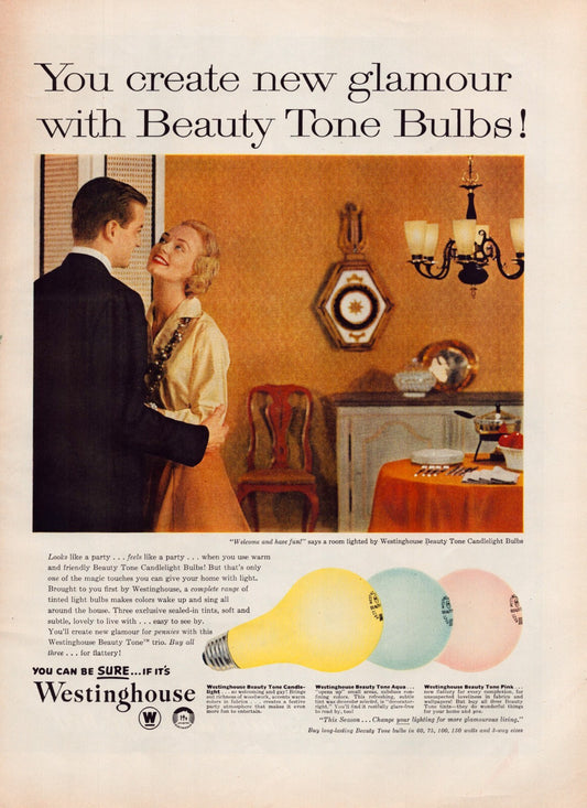 Westinghouse Pastel Light Bulbs 1957 Print Ad - 10.5 x 13.5