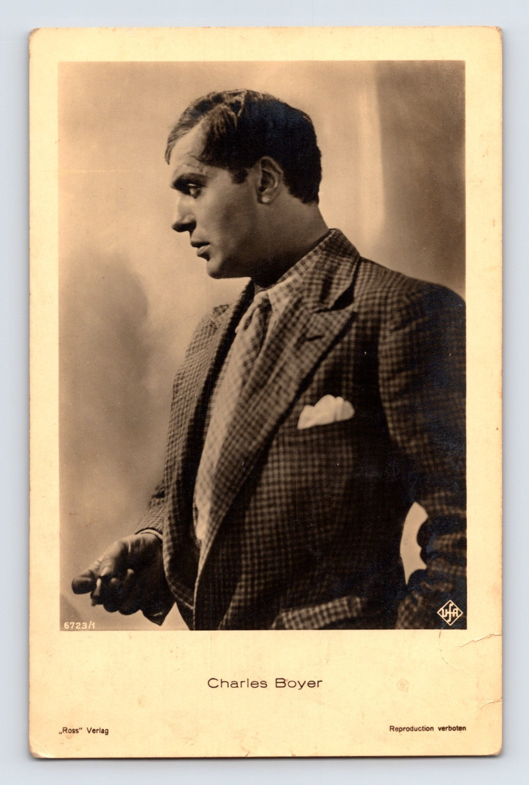 Charles Boyer 1930s portrait photo postcard United Artists actor formal suit profile