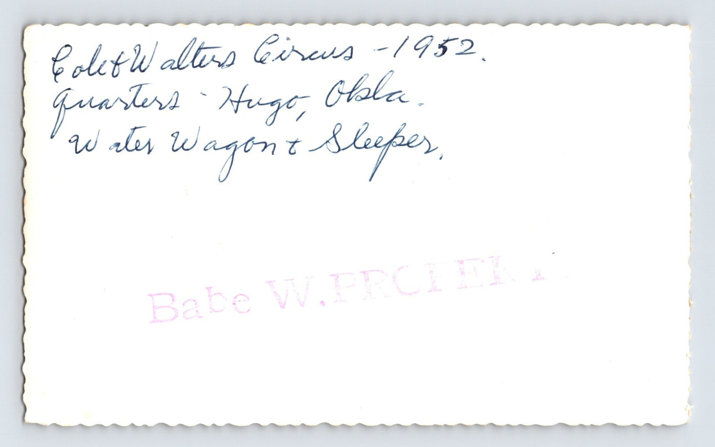 Cole Walter Circus 1952 Photo Water Wagon Sleeper 5.5 x 3.5