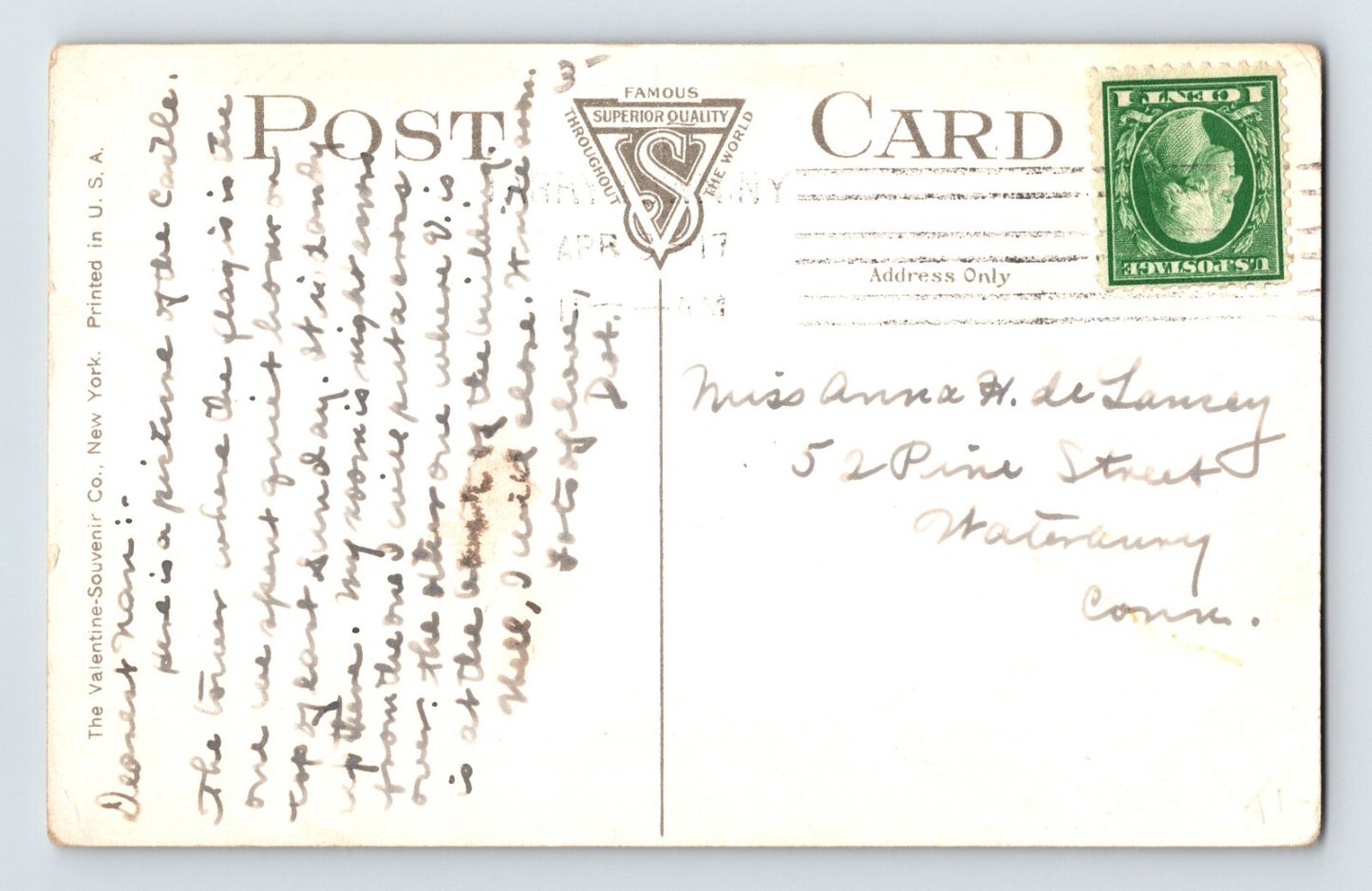 Tarrytown New York Miss Mason School Castle 1917 Postcard Posted Divided Back