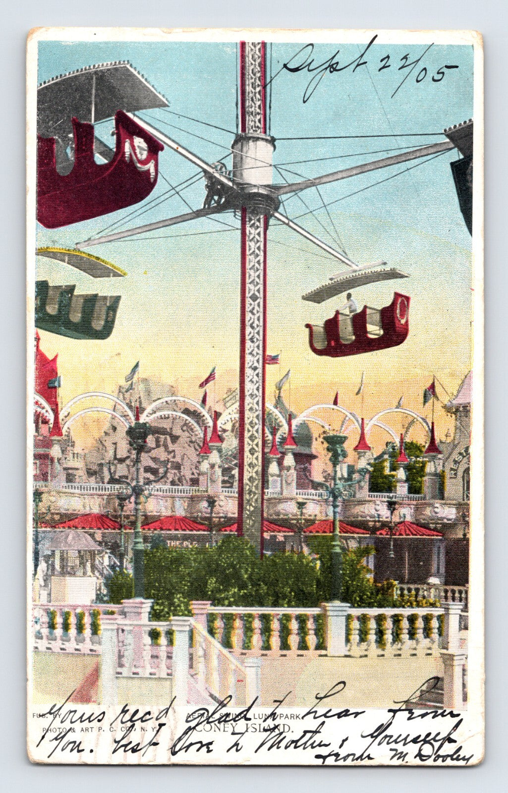 Coney Island Luna Park swing ride amusement park New York City postcard 1905
