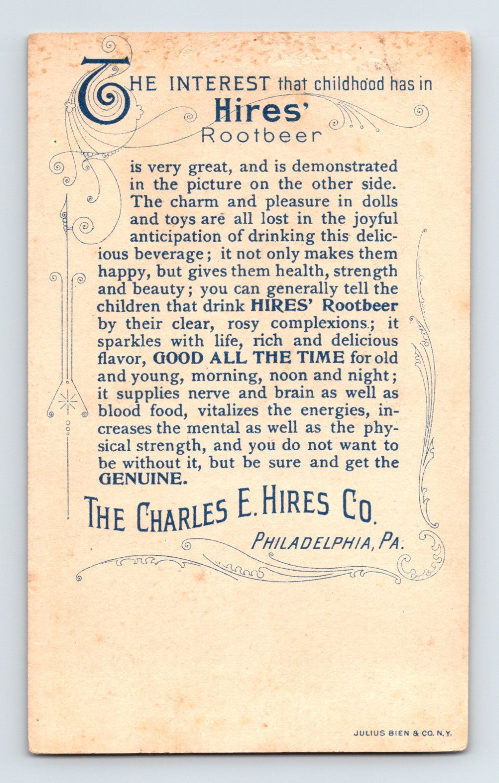 Hires Root Beer Child Drink 1897 Victorian Trade Card Philadelphia PA 5 x 3