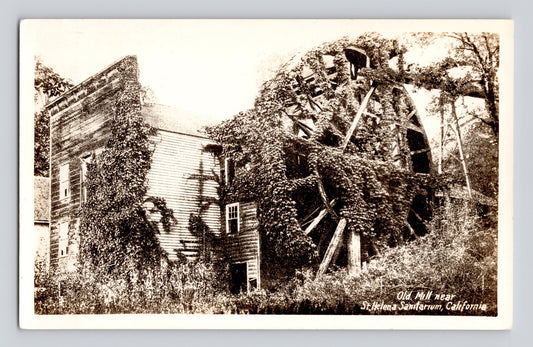 St Helena California Bale Grist Mill water wheel historic mill building 1940s photo postcard