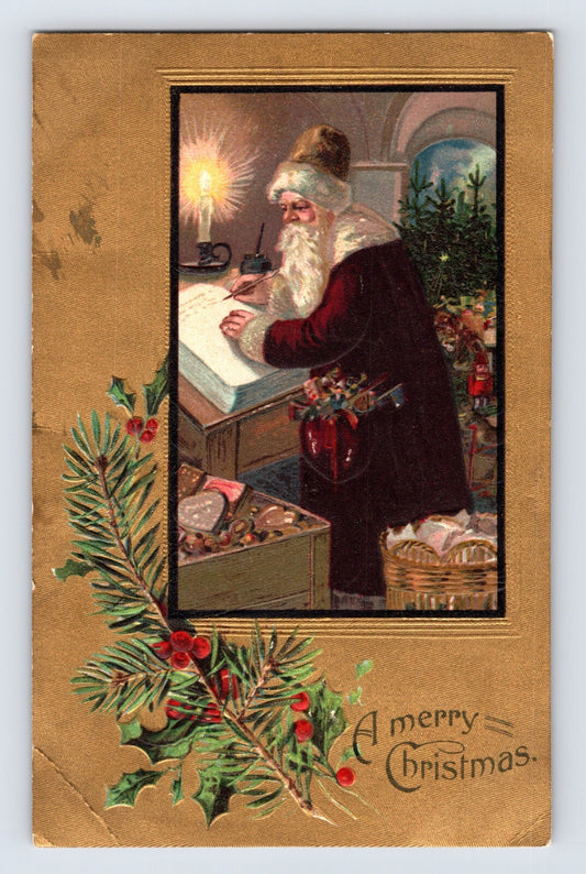 Christmas Santa Claus Naughty Nice List Candle 1909 Postcard Posted Divided Back