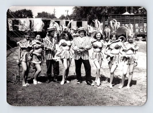 Mills Bros Circus 1940s showgirls and performers posing together on circus grounds photograph