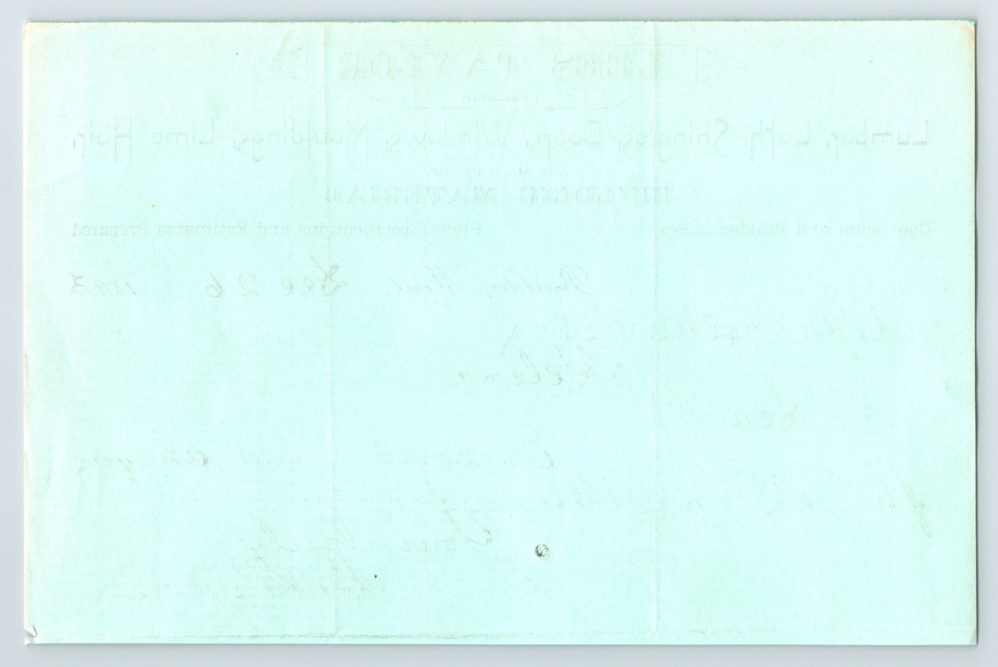 Boulder Montana 1893 Lees Taylor Lumber Building Material Billhead 8 x 5.5