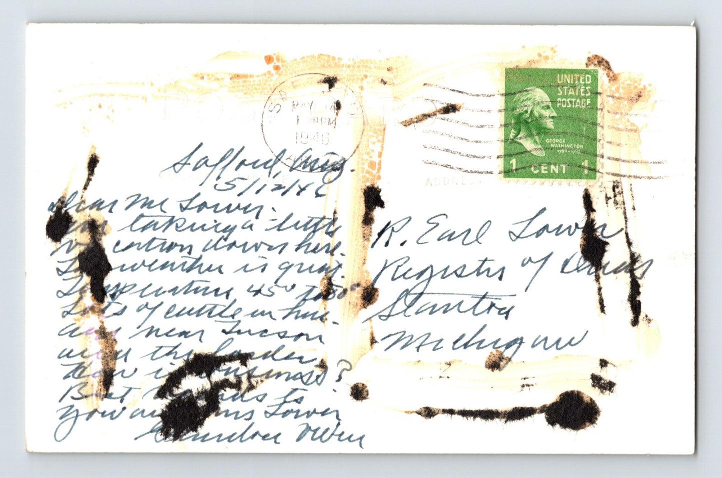 Coolidge Lake Arizona Safford Globe 1946 RPPC Postcard Posted
