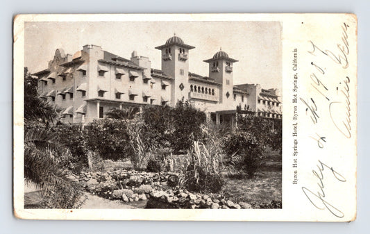 Byron Hot Springs California resort hotel 1907 undivided back postcard posted palm gardens