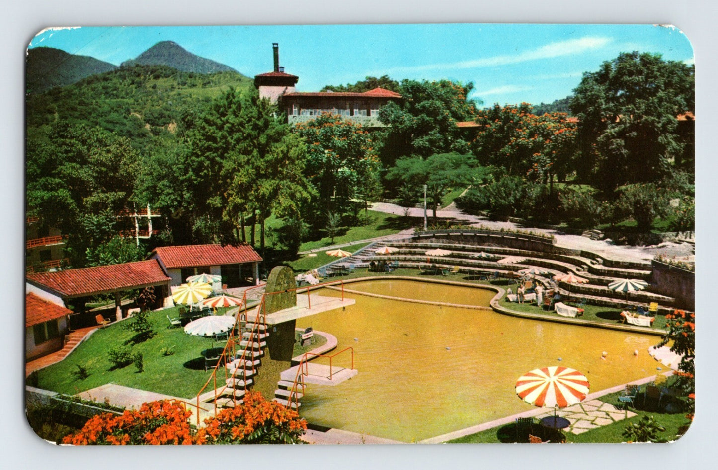 San Jose Purua Michoacan hotel balneario 1960s postcard pool resort gardens chrome