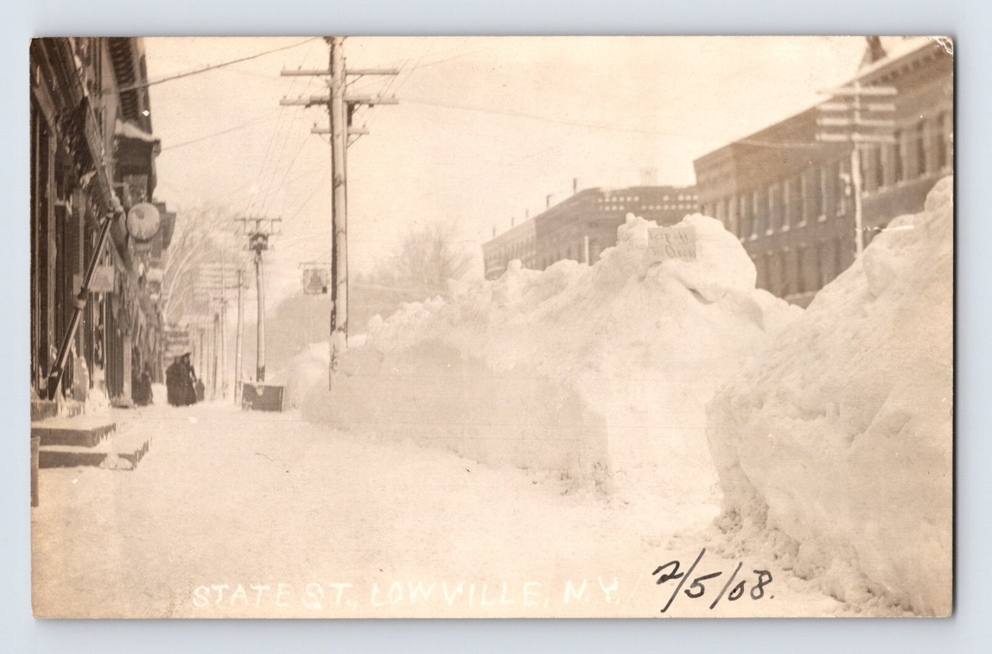 Lowville New York State Street deep winter snow 1908 photo postcard