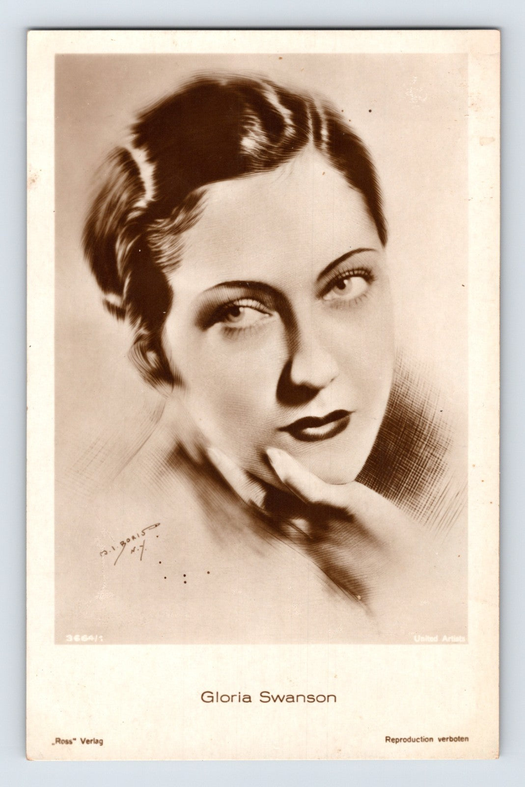 Gloria Swanson portrait close up 1930s RPPC Ross Verlag silent film star