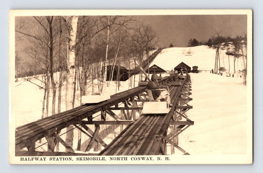 North Conway New Hampshire Skimobile Halfway Station 1940s RPPC Postcard