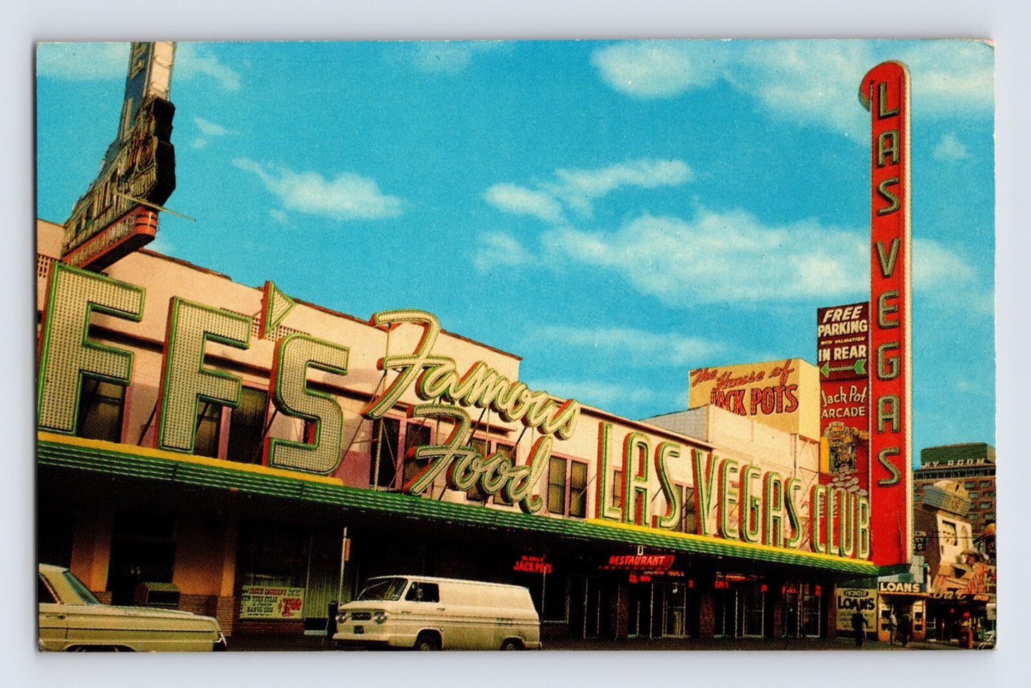 Las Vegas Nevada Las Vegas Club neon sign Fremont Street 1960s chrome postcard