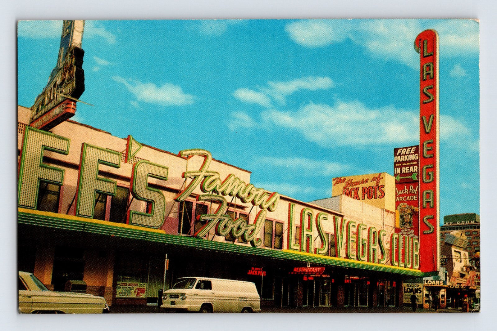 Las Vegas Nevada Las Vegas Club neon sign Fremont Street 1960s chrome postcard