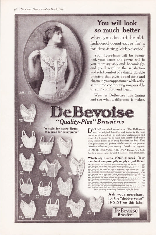 DeBevoise Brassiere Corset Cover Fashion 1916 Print Ad Full Page - 11 x 16