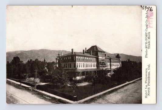 Pasadena California Hotel La Pintoresca pre 1907 postcard large hotel building grounds thin paper card