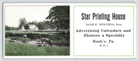 Ronks Pennsylvania Star Printing House advertising blotter 1940s cattle farm scene