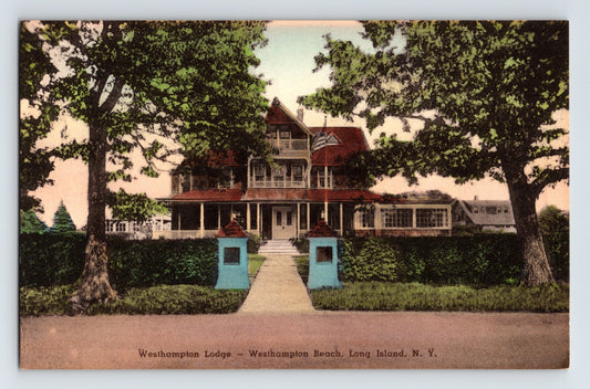 Westhampton Lodge at Westhampton Beach Long Island New York showing large shingled resort building with porch and central walkway