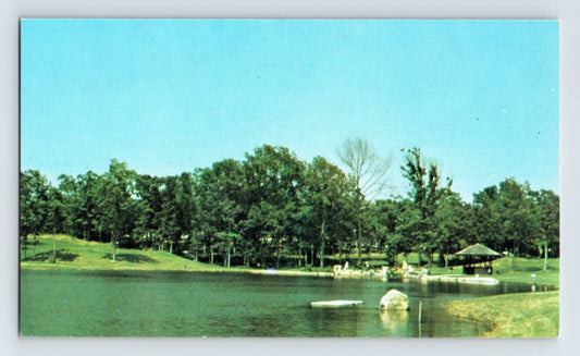 Long Island New York Leisure Village lake clubhouse landscape 1960s postcard