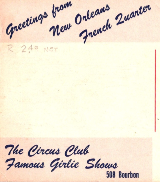 New Orleans Louisiana Circus Club Risque Burlesque 1950s Postcard Unposted