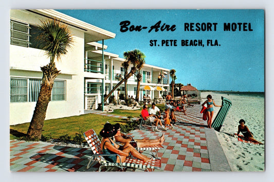 St Petersburg Florida Bon Aire Resort Motel 1960s Postcard Unposted Chrome