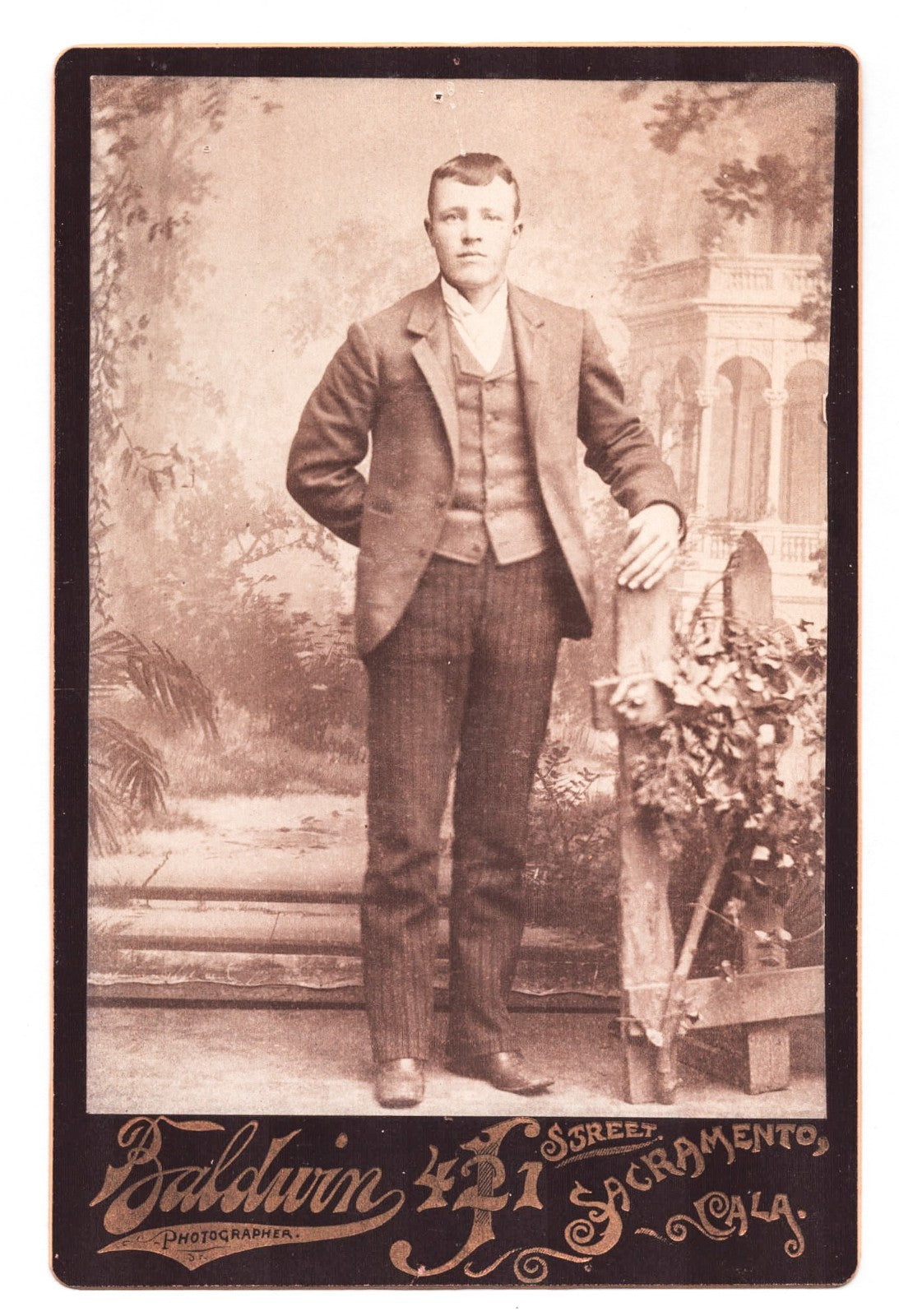 Sacramento California Baldwin studio portrait young man standing 1910s photo