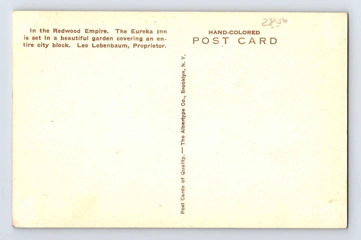 Eureka California Inn Hotel Cars Hand Colored 1930s Postcard Unposted
