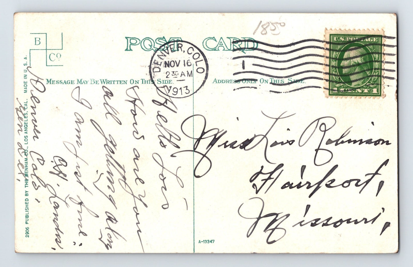 Merced California High School 1911 Postcard Posted Divided Back