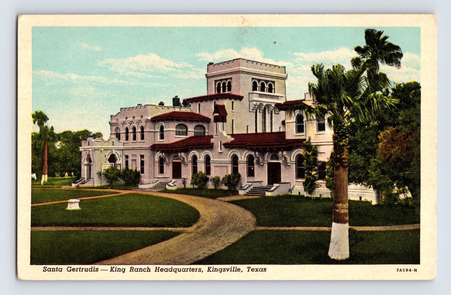 Kingsville Texas King Ranch Santa Gertrudis headquarters mansion postcard