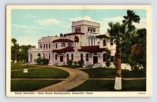 Kingsville Texas King Ranch Santa Gertrudis headquarters mansion postcard