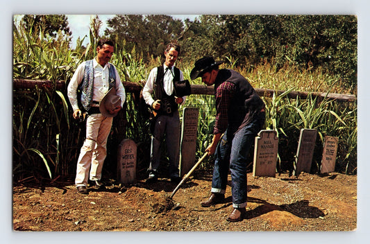 Six Flags Texas Boot Hill cemetery Roy Bean display 1960s postcard