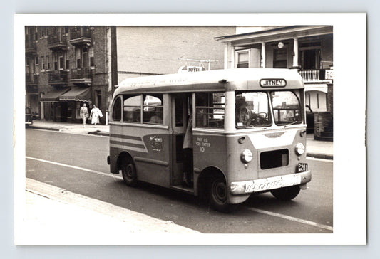 Atlantic City Jitney Association 1948 Willys Jeep C-10 model jitney bus operating on city street with JITNEY destination sign and 10¢ fare notice visible