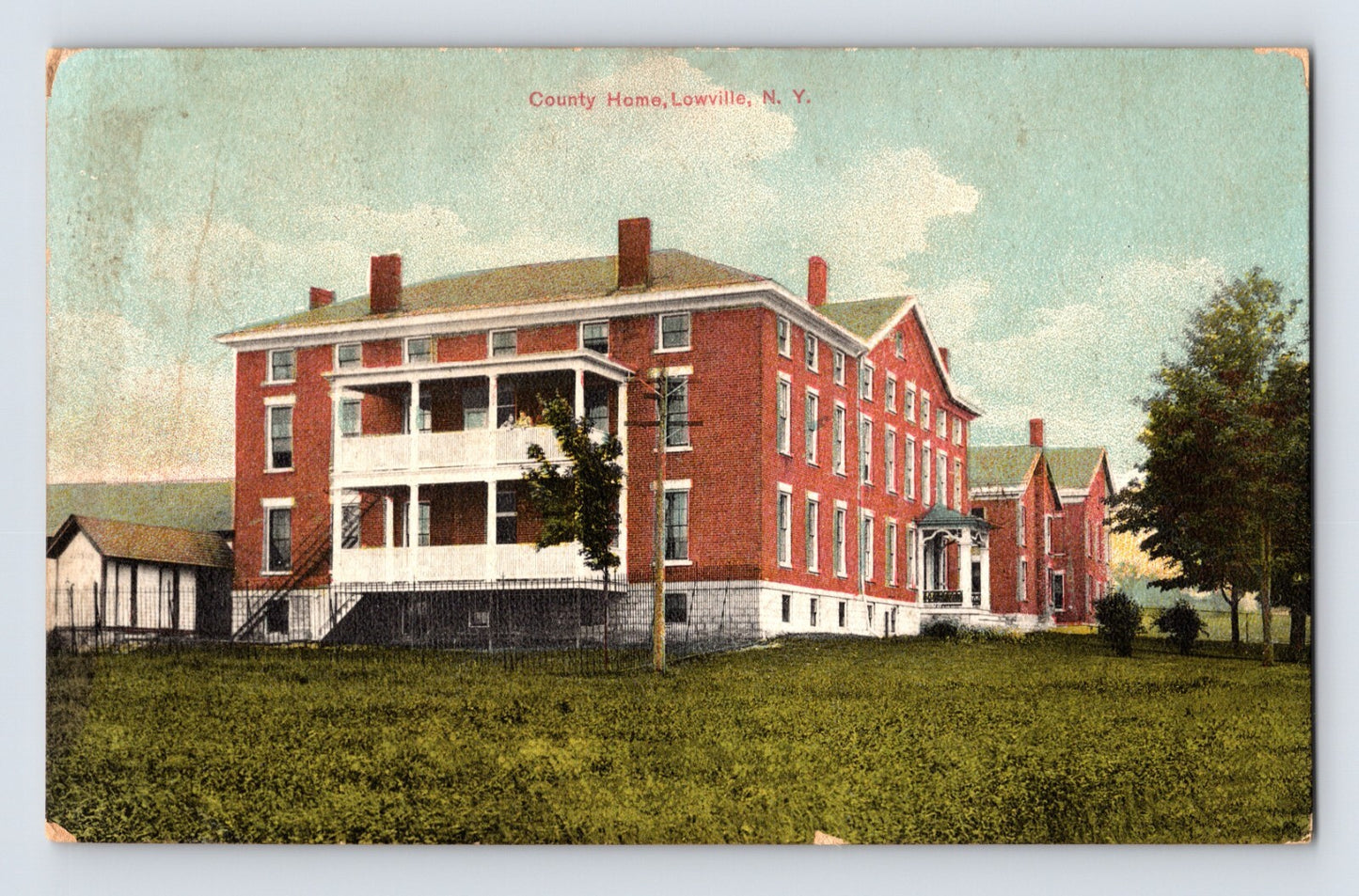 1910 Lowville New York county home poor house asylum institutional building postcard posted archival image