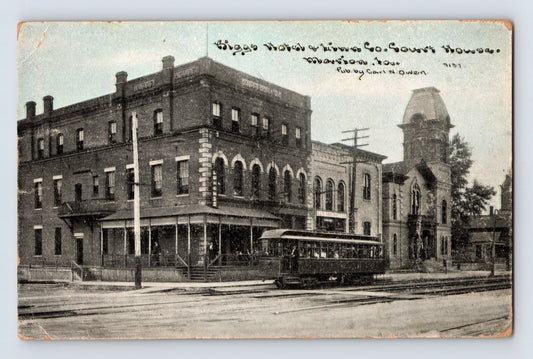 Marion Iowa Biggs Hotel courthouse streetcar downtown postcard 1910s