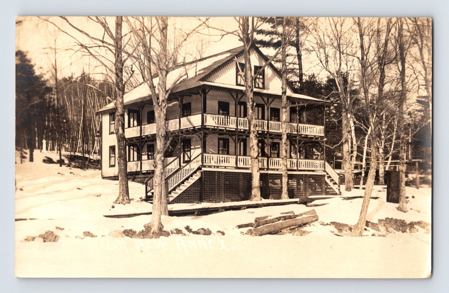 Maranacook Maine hotel new annex winter snow 1922 posted postcard