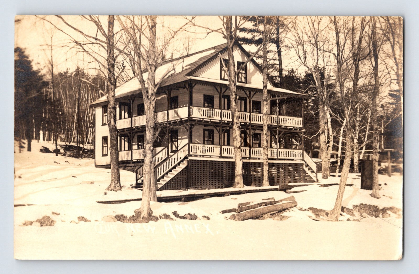 Maranacook Maine hotel new annex winter snow 1922 posted postcard