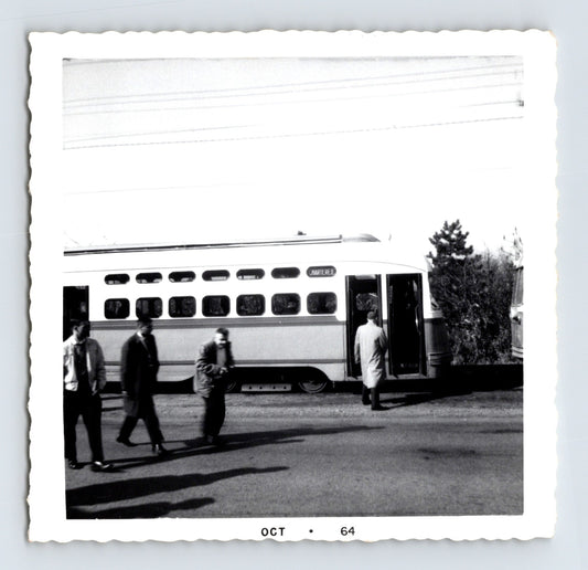1964 streetcar marked Chartiers with passengers boarding, October 1964 trolley scene, black and white photograph