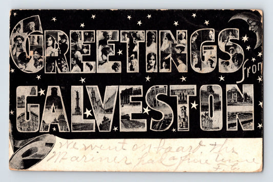 Galveston Texas greetings large letter postcard 1907 photo collage undivided back