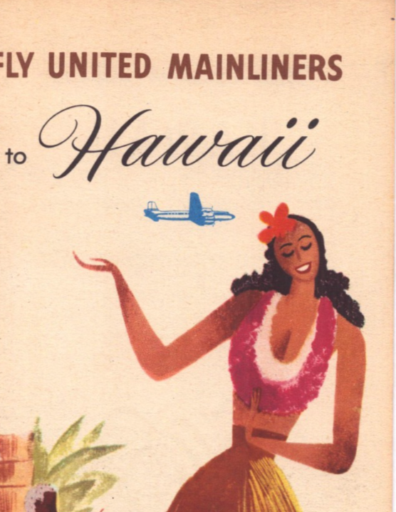 United Airlines 1950s Hawaii Tiki MCM System Time Table Brochure